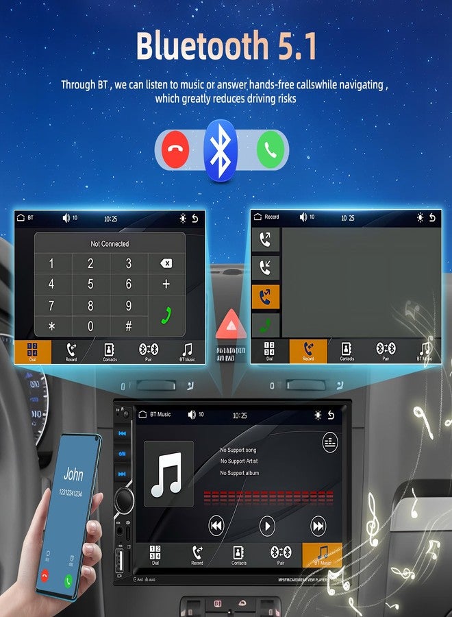 Podofo [Upgrade] Podofo Wireless Carplay Car Stereo,7 Inch Double Din Touchscreen Car Radio with Bluetooth5.1,Android Auto,Voice Control,MirrorLink,FM Radio,GPS,WiFi,USB/TF/AUX Port+MIC - Image 4