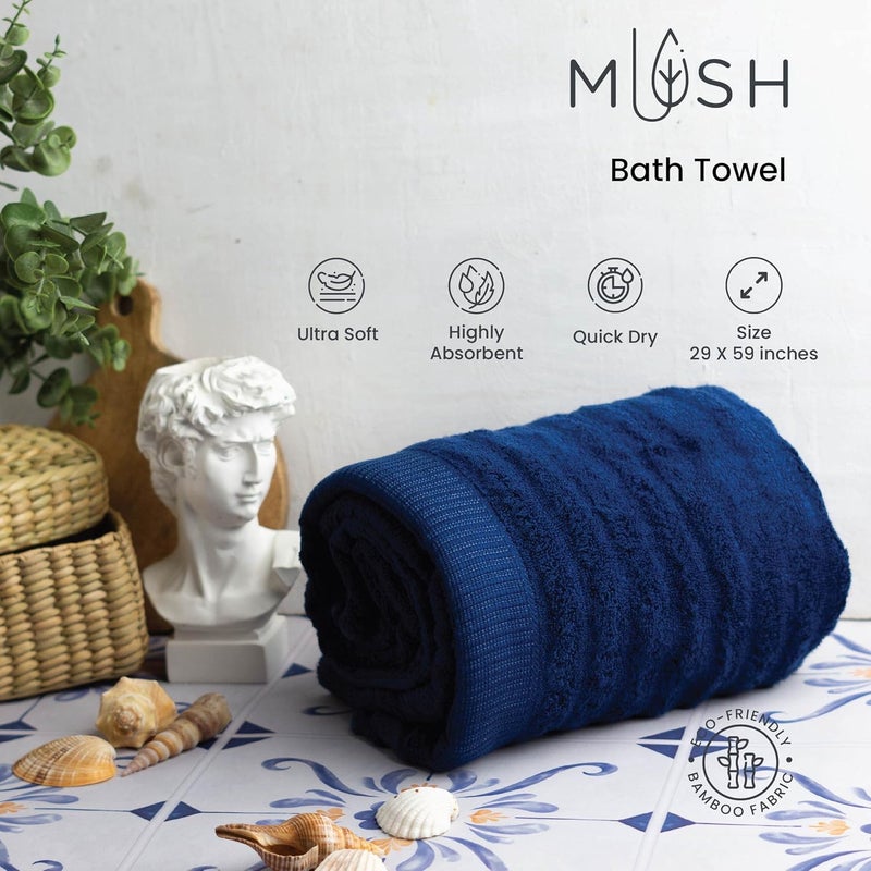 Mush Ultra Soft & Super Absorbent | 600 GSM Bamboo Bath Towel Set of 2 | 29 X 59 Inches (Sky Blue & Navy Blue) Pack of 2 - Image 3