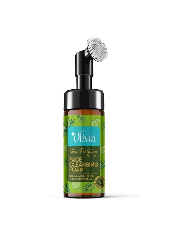 Olivia Skin Purifying Face Cleansing Foam, Built In Brush Face Wash For Deep Cleansing, Massage, Exfoliate, Glowing Bright Skin With 0.5% Salisylic Acid, Tea Tree, & Rosemarry Leaf Oil - 150Ml - Image 1