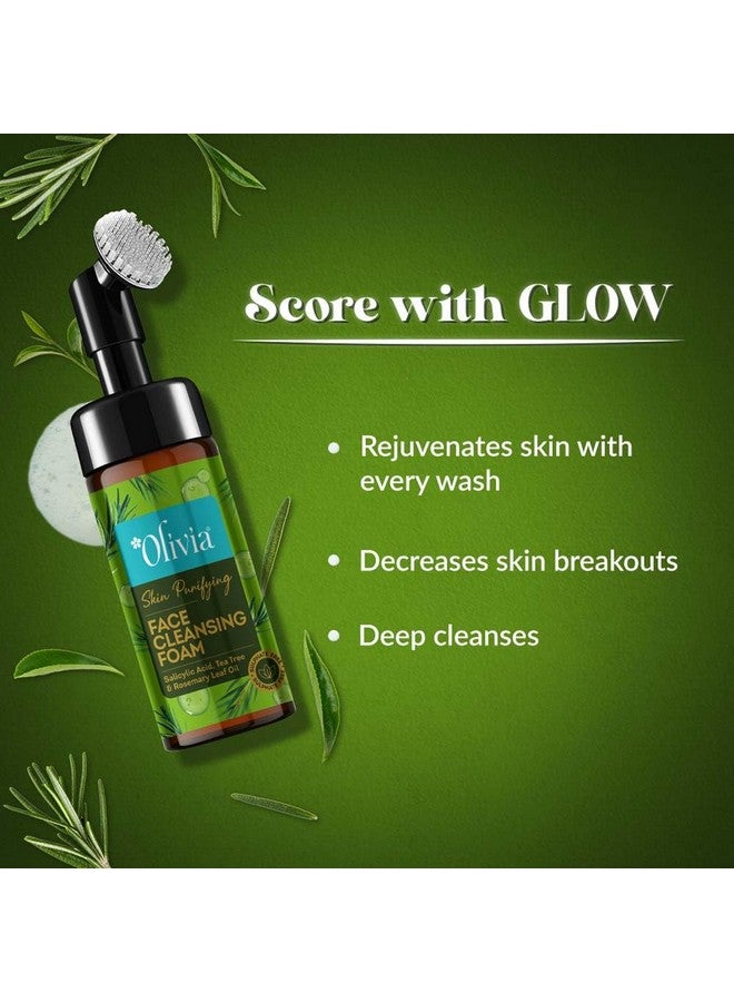 Olivia Skin Purifying Face Cleansing Foam, Built In Brush Face Wash For Deep Cleansing, Massage, Exfoliate, Glowing Bright Skin With 0.5% Salisylic Acid, Tea Tree, & Rosemarry Leaf Oil - 150Ml - Image 3