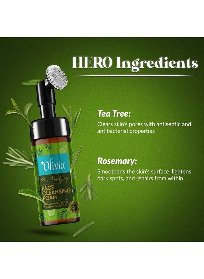 Olivia Skin Purifying Face Cleansing Foam, Built In Brush Face Wash For Deep Cleansing, Massage, Exfoliate, Glowing Bright Skin With 0.5% Salisylic Acid, Tea Tree, & Rosemarry Leaf Oil - 150Ml - Image 5