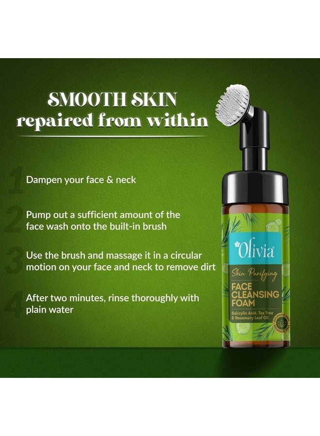 Olivia Skin Purifying Face Cleansing Foam, Built In Brush Face Wash For Deep Cleansing, Massage, Exfoliate, Glowing Bright Skin With 0.5% Salisylic Acid, Tea Tree, & Rosemarry Leaf Oil - 150Ml - Image 4