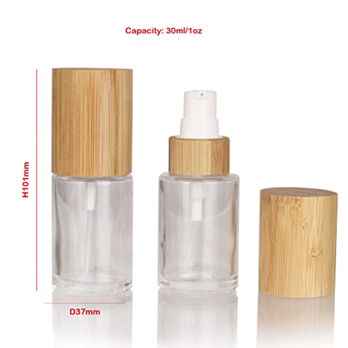 COSIDEA 6 pcs Empty 1oz 30ml bamboo lids clear glass bottle with lotion pump dispenser refillable emulsion cosmetic cream bottles toiletries refill travel container - Image 3
