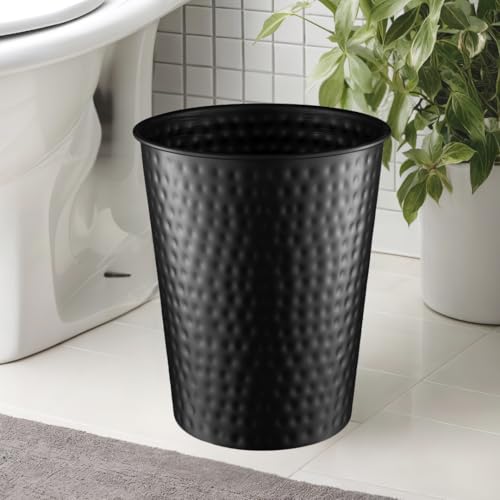 Monarch Abode Black Hand Hammered Metal Wastebasket for Home Office Bedroom, Decorative Waste Basket, Modern Bathroom Garbage Can, Durable & Decorative Trash Bin, Black Bathroom Trash Can - Image 4
