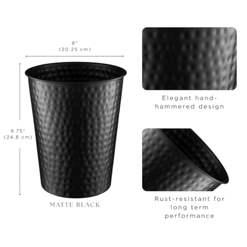 Monarch Abode Black Hand Hammered Metal Wastebasket for Home Office Bedroom, Decorative Waste Basket, Modern Bathroom Garbage Can, Durable & Decorative Trash Bin, Black Bathroom Trash Can - Image 2