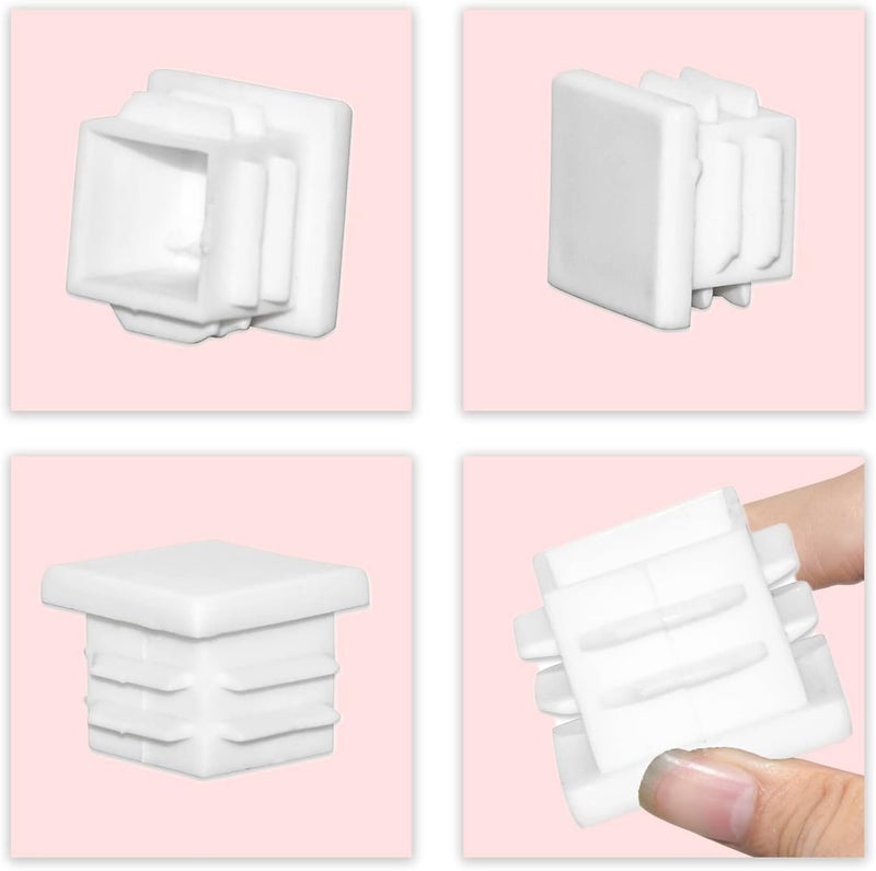 Flyshop 20 x 20 mm, 13/16" x 13/16" OD Square Tubing End Caps White Plastic Pipe Tube Plugs Chair Glide Insert 8 Pack - Image 2