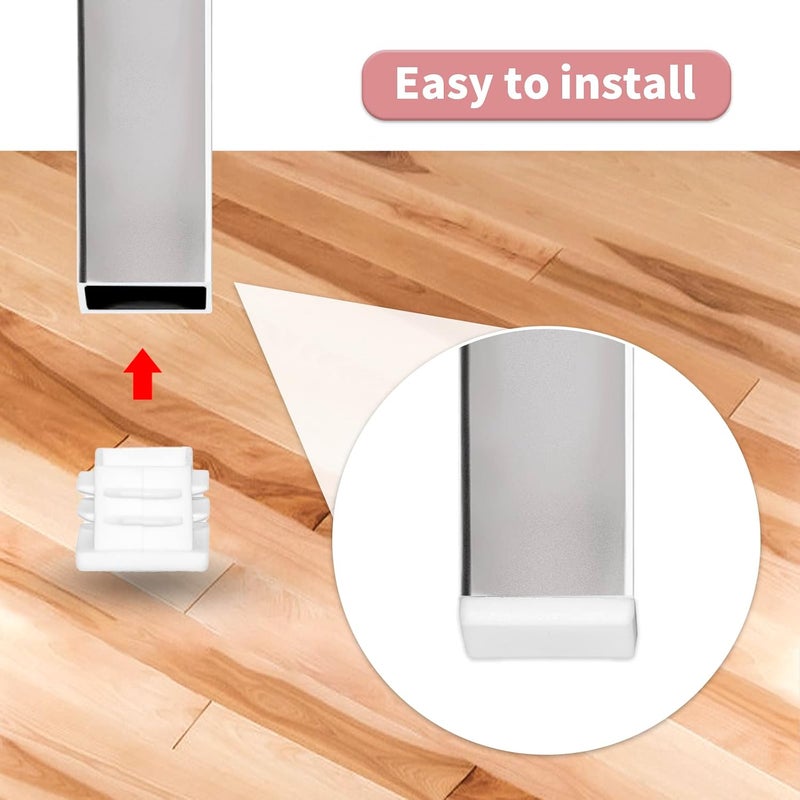 Flyshop 20 x 20 mm, 13/16" x 13/16" OD Square Tubing End Caps White Plastic Pipe Tube Plugs Chair Glide Insert 8 Pack - Image 3