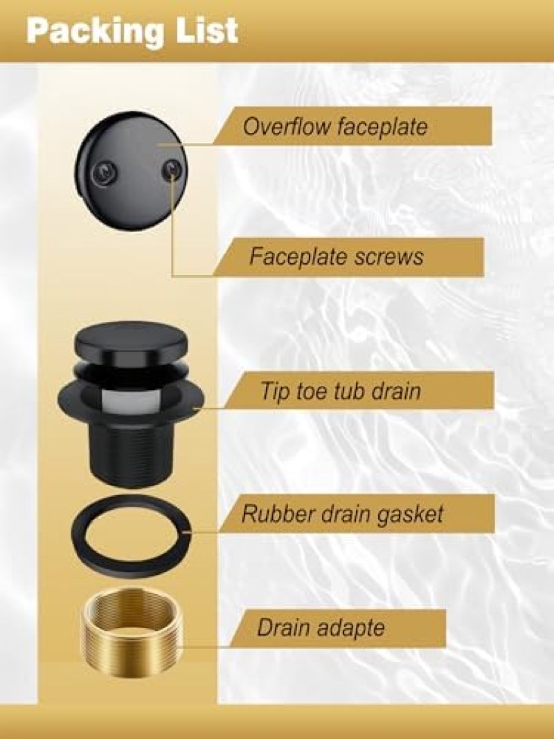 Copper nut American bathtub sewer, deodorant bathtub sewer, bathtub plug replacement bathtub drain accessories, water outlet, dumb black - Image 4