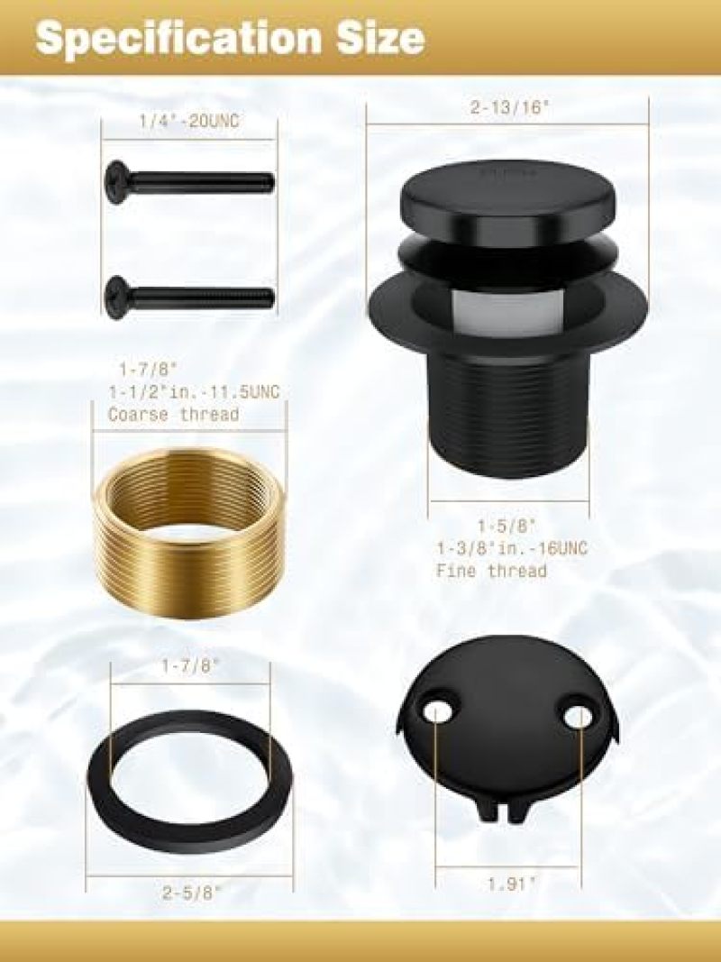 Copper nut American bathtub sewer, deodorant bathtub sewer, bathtub plug replacement bathtub drain accessories, water outlet, dumb black - Image 5