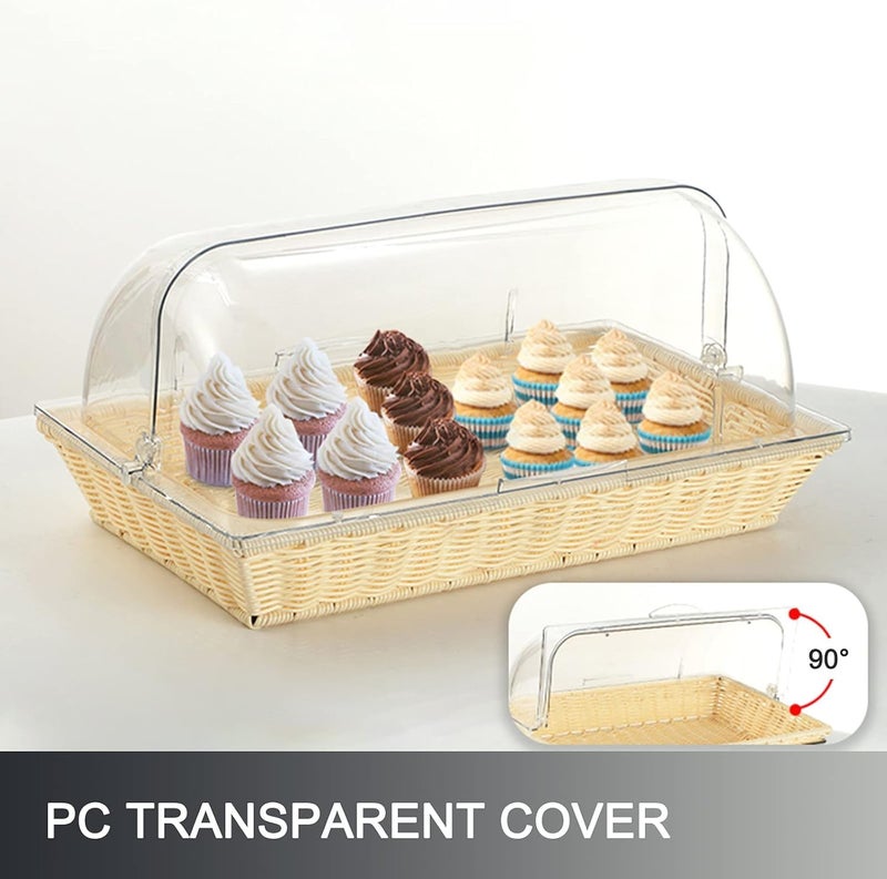 PAUL SONS Hospitality Commercial Professional Restaurant Cafe Self Serve Bread Basket/Pastry Donut/Cookie Display Wicker Basket Case Countertop Rectangle with lid Beige Color 21"x13"x3" (Pack of 1Pc) - Image 4