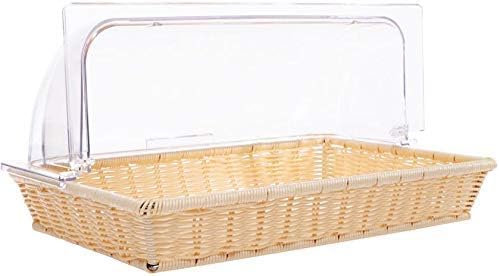 PAUL SONS Hospitality Commercial Professional Restaurant Cafe Self Serve Bread Basket/Pastry Donut/Cookie Display Wicker Basket Case Countertop Rectangle with lid Beige Color 21"x13"x3" (Pack of 1Pc) - Image 1