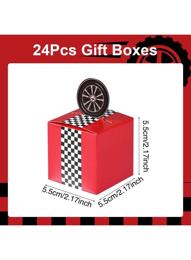 HappFestiv 24 Pcs Race Car Party Favor Boxes, Foldable Paper Checkered Goodie Boxes, Treat Boxes for Candy Snacks & Gifts, Racing Theme Birthday Party Supplies - Image 2