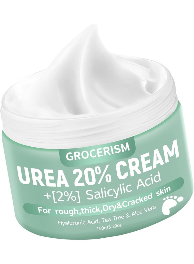 Urea Cream 20 Percent Plus 2% Salicylic Acid 5.29 oz with Moisturizing Socks || Callus Remover Foot Cream, Hand Cream for Dry ed Heels, Feet, Hands, Knees, Elbows, and Deep Moisturizes, Soften Callus