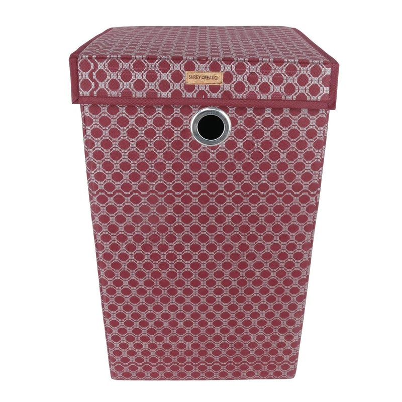 SHREY CREATION Shrey Creation Non Woven Foldable 68 Ltrs Laundry BagStorage BasketBin with Lid and Handle for Washing Clothes Baby Toys Box Dirty Dress Maroon print  - Image 1
