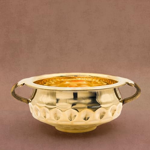 Bhimonee Decor Diamond Carving Urali Thali 6" | 320 gm Decorative Brass Bowl & Platter | Home Decor, Pooja & Gifting | Brass | Gold - Image 5