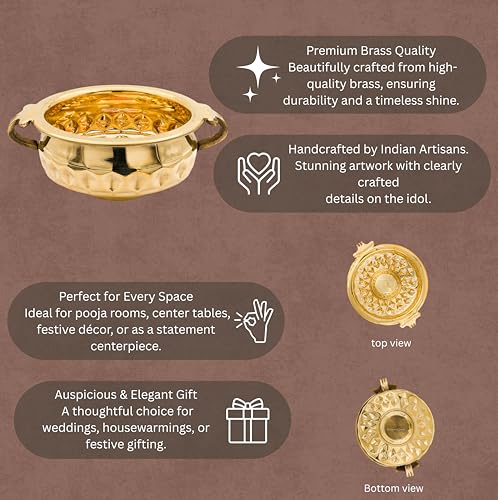 Bhimonee Decor Diamond Carving Urali Thali 6" | 320 gm Decorative Brass Bowl & Platter | Home Decor, Pooja & Gifting | Brass | Gold - Image 3