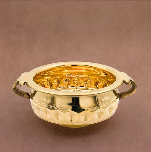 Bhimonee Decor Diamond Carving Urali Thali 6" | 320 gm Decorative Brass Bowl & Platter | Home Decor, Pooja & Gifting | Brass | Gold - Image 1