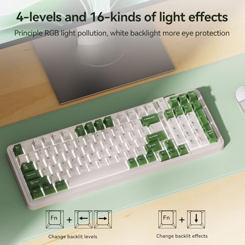 AUSDOM 98Pro Silent Mechanical Keyboard, Wireless Hot Swappable Gaming Keyboard with Backlit,Gasket Structure,Pre-lubed Tactile Switches,2.4GHz/Type-C/Bluetooth Custom Keyboards (Green & White-Silent) - Image 5