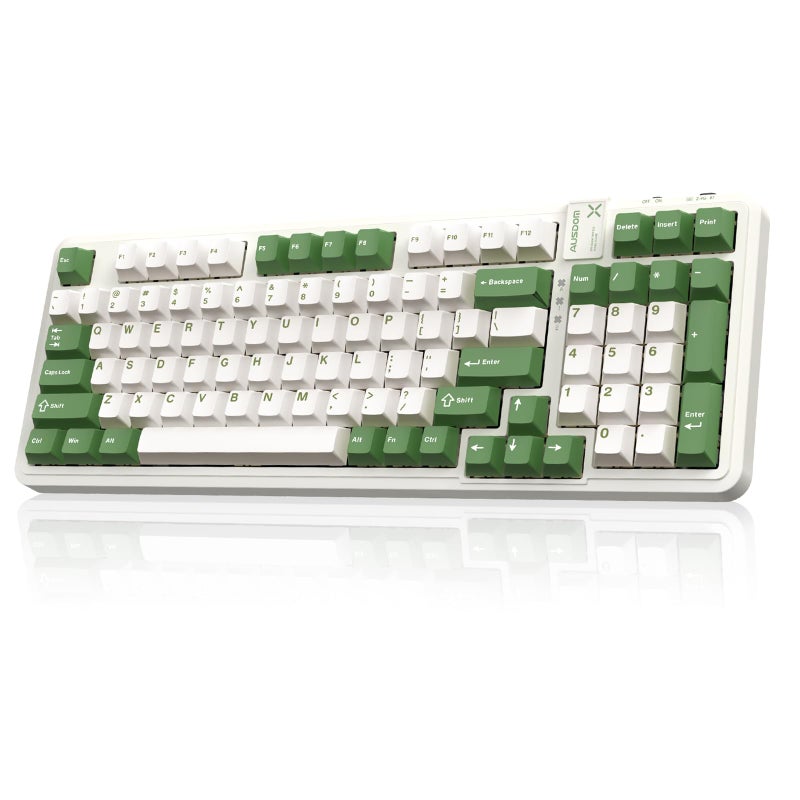 AUSDOM 98Pro Silent Mechanical Keyboard, Wireless Hot Swappable Gaming Keyboard with Backlit,Gasket Structure,Pre-lubed Tactile Switches,2.4GHz/Type-C/Bluetooth Custom Keyboards (Green & White-Silent) - Image 4
