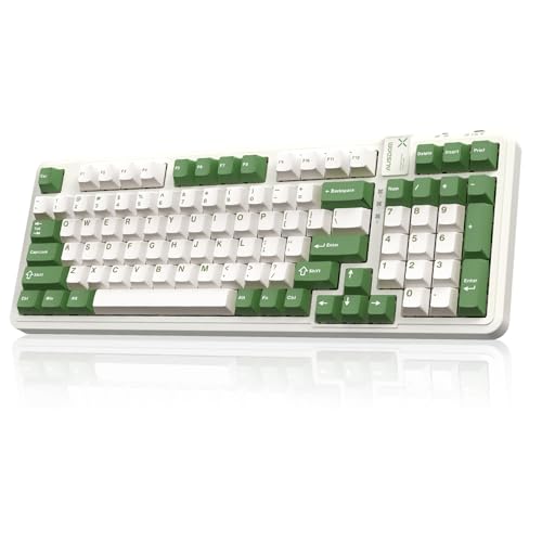 AUSDOM 98Pro Silent Mechanical Keyboard, Wireless Hot Swappable Gaming Keyboard with Backlit,Gasket Structure,Pre-lubed Tactile Switches,2.4GHz/Type-C/Bluetooth Custom Keyboards (Green & White-Silent) - Image 1