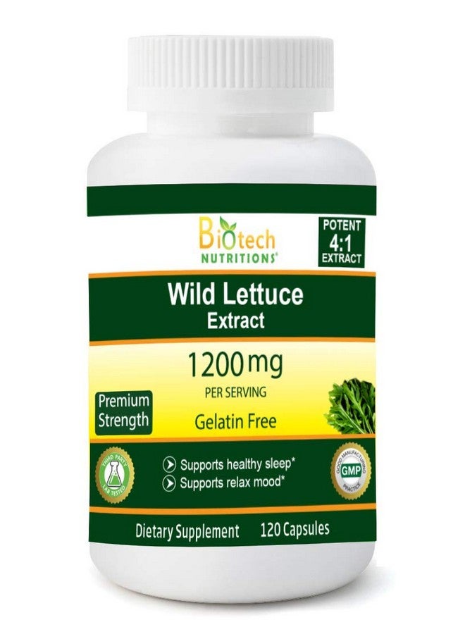 Biotech Nutritions مستخلص الخس البري من بايوتيك نيوترشن 1200 ملغ حصة 120 كبسولة نباتية خالية من الجيلاتين مصنوعة في الولايات المتحدة الأمريكية الأكثر قوة لاكتوكا فيروسا نباتي وغير معدل وراثيًا - Image 1
