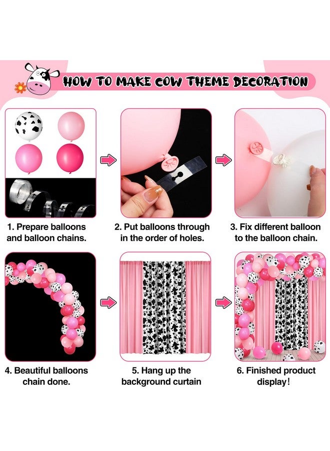 SmoothNovelty 57 Pcs Western Cowgirl Party Decorations 2 Pink and 1 Cow Chiffon Backdrop Curtains 50 Cow Theme Balloons with Accessories for Farm Animal Cow Theme Birthday Party Photo Supplies - Image 3