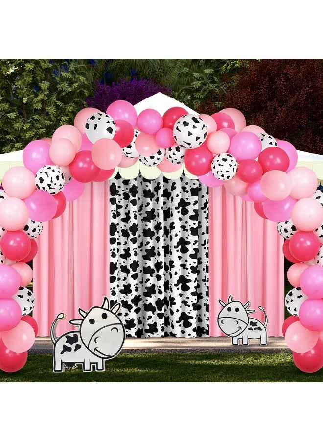 SmoothNovelty 57 Pcs Western Cowgirl Party Decorations 2 Pink and 1 Cow Chiffon Backdrop Curtains 50 Cow Theme Balloons with Accessories for Farm Animal Cow Theme Birthday Party Photo Supplies - Image 5
