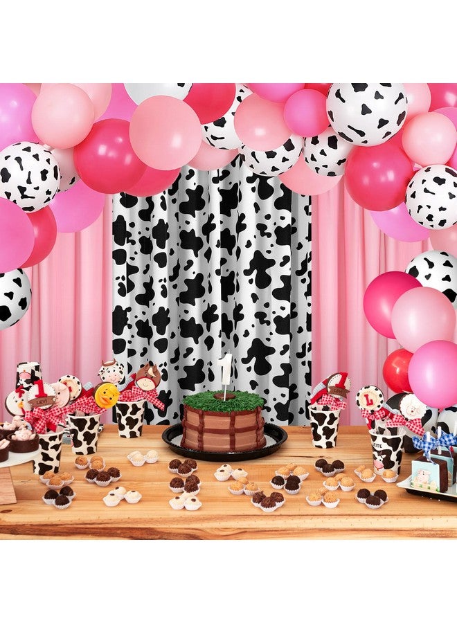 SmoothNovelty 57 Pcs Western Cowgirl Party Decorations 2 Pink and 1 Cow Chiffon Backdrop Curtains 50 Cow Theme Balloons with Accessories for Farm Animal Cow Theme Birthday Party Photo Supplies - Image 4
