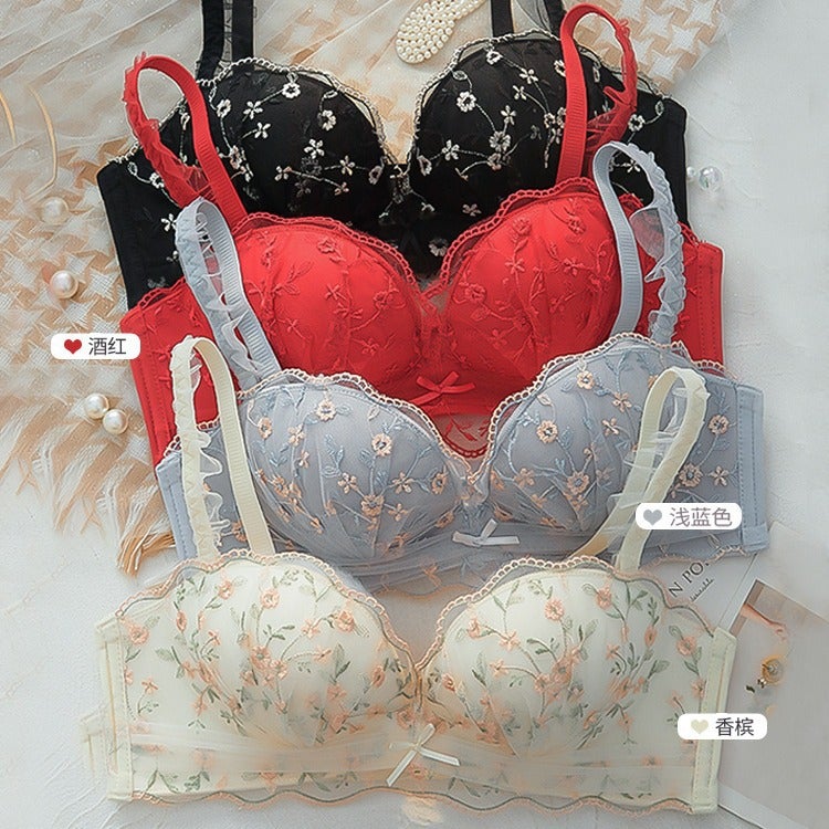 Small Breast Thickened Women'S Seamless No-Wire Push-Up Lace Seamless Push-Up Underwear Adjustable Bra Set - Image 3