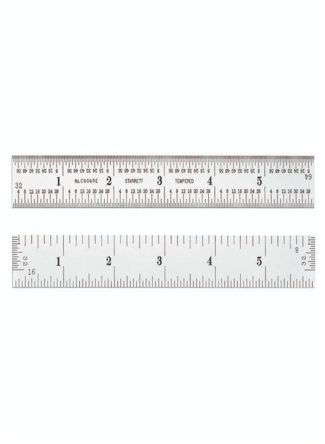 Starrett Spring Tempered Steel Rule with Satin Chrome Finish, Quick Reading and Inch Graduation - 6" Length, 4R Graduation Type, 3/64" Thickness - C604RE-6 - Image 1