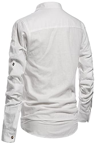 NITAGUT Men Henley Neck Long Sleeve Daily Look Linen Shirts Casual Beach T Shirts White-US L - Image 4