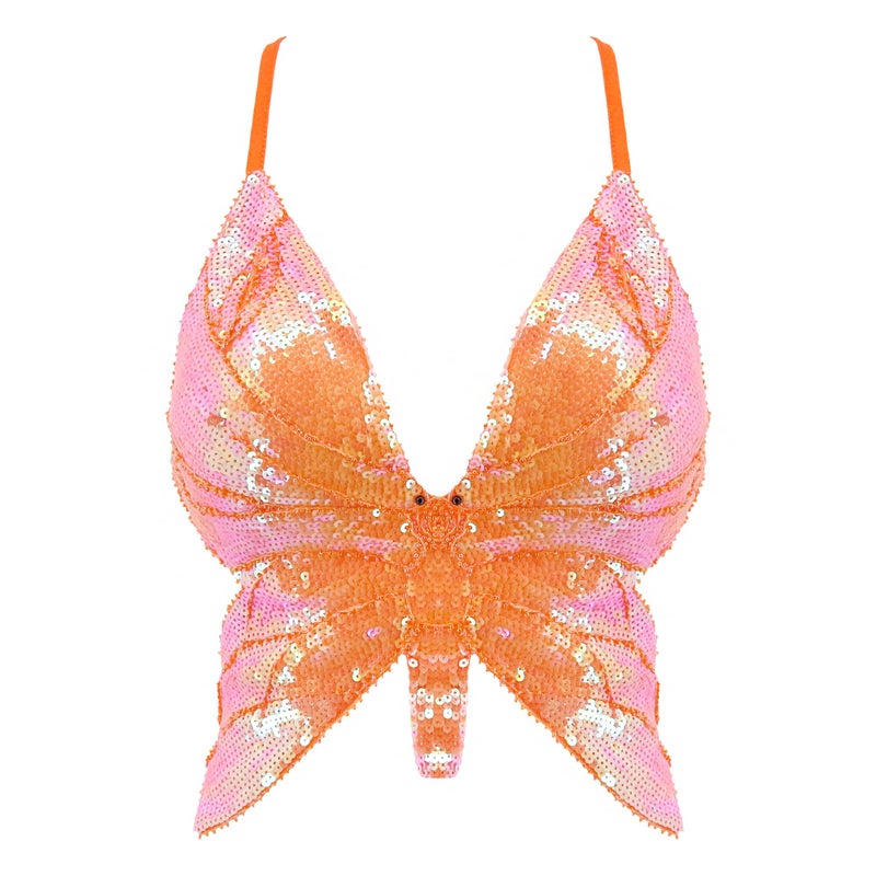 Mocure Womens Sparkly Butterfly Sequin Crop Tops Sexy Trendy Sleeveless Cute Butterfly Halter Tops Rave - Image 1