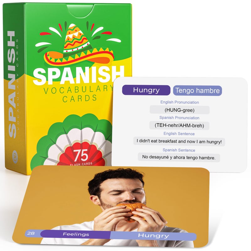 Briston Spanish Vocabulary Flash Cards for Kids and Adults 75 Bilingual Learning Cards with Pronunciation and Sentences Educational Study Tool for Classroom Homeschool Travel Language Practice by Briston - Image 3