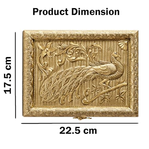 KWIZEAN Wooden Coated Brass Dry Fruit Box with Peacock Design | Decorative Storage Box for Dry Fruits, Sweets & Gifts | Golden Finish Gift Container - Image 2
