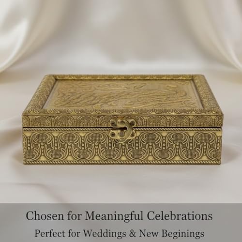 KWIZEAN Wooden Coated Brass Dry Fruit Box with Peacock Design | Decorative Storage Box for Dry Fruits, Sweets & Gifts | Golden Finish Gift Container - Image 5