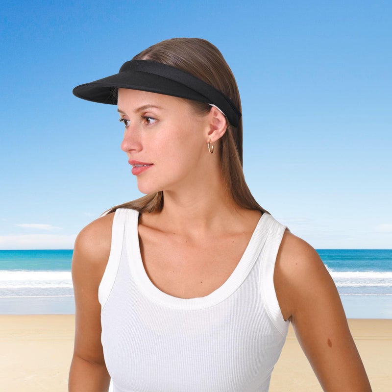 Kejea Sun Visors Hat Women Adjustable Wide Brim Black Sports Caps Men Outdoor Party Tennis Golf Running Beach Visor Hats (US, Numeric, 6 3/4, 7 1/2, Black) - Image 3