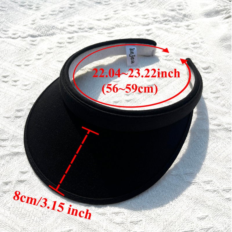 Kejea Sun Visors Hat Women Adjustable Wide Brim Black Sports Caps Men Outdoor Party Tennis Golf Running Beach Visor Hats (US, Numeric, 6 3/4, 7 1/2, Black) - Image 2