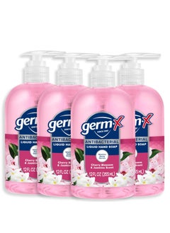 Germ-X GermX Antibacterial Hand Soap Moisturizing Liquid Hand Wash for Kitchen or Bathroom pH Balanced  Dermatologist Tested Jasmine  Cherry Blossom 12 oz Pump Bottle Pack of 4 