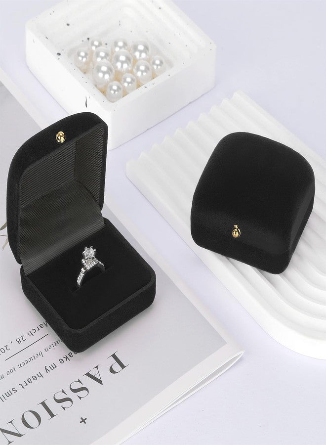 KUKUVR 2 Pieces Velvet Ring Box for Wedding Proposal Engagement, Small Jewelry Gift Box for Earrings Studs, Ring Holder Case for Women (Black) - Image 2