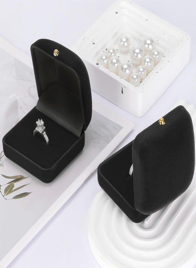 KUKUVR 2 Pieces Velvet Ring Box for Wedding Proposal Engagement, Small Jewelry Gift Box for Earrings Studs, Ring Holder Case for Women (Black) - Image 3