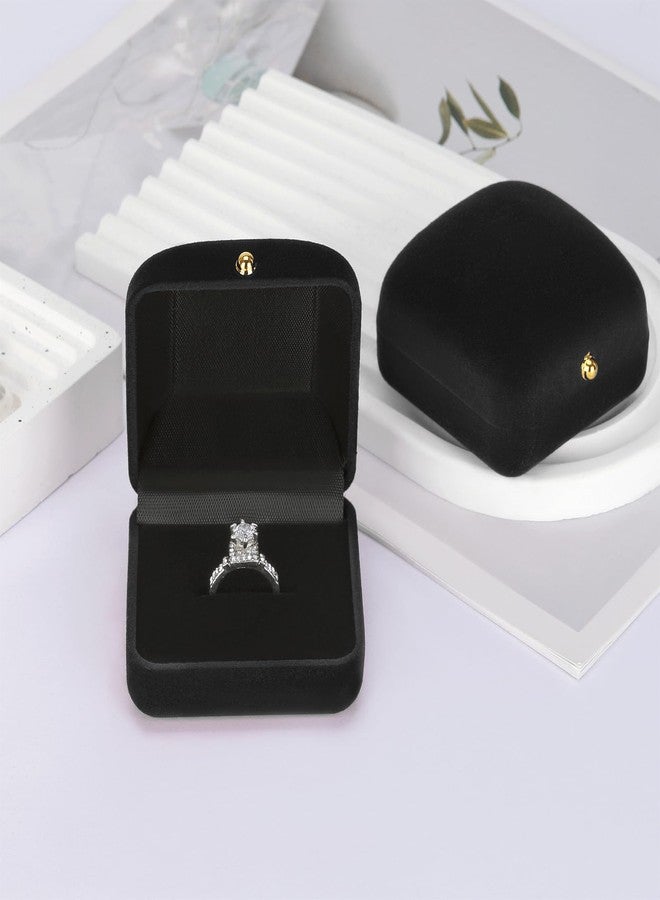 KUKUVR 2 Pieces Velvet Ring Box for Wedding Proposal Engagement, Small Jewelry Gift Box for Earrings Studs, Ring Holder Case for Women (Black) - Image 4