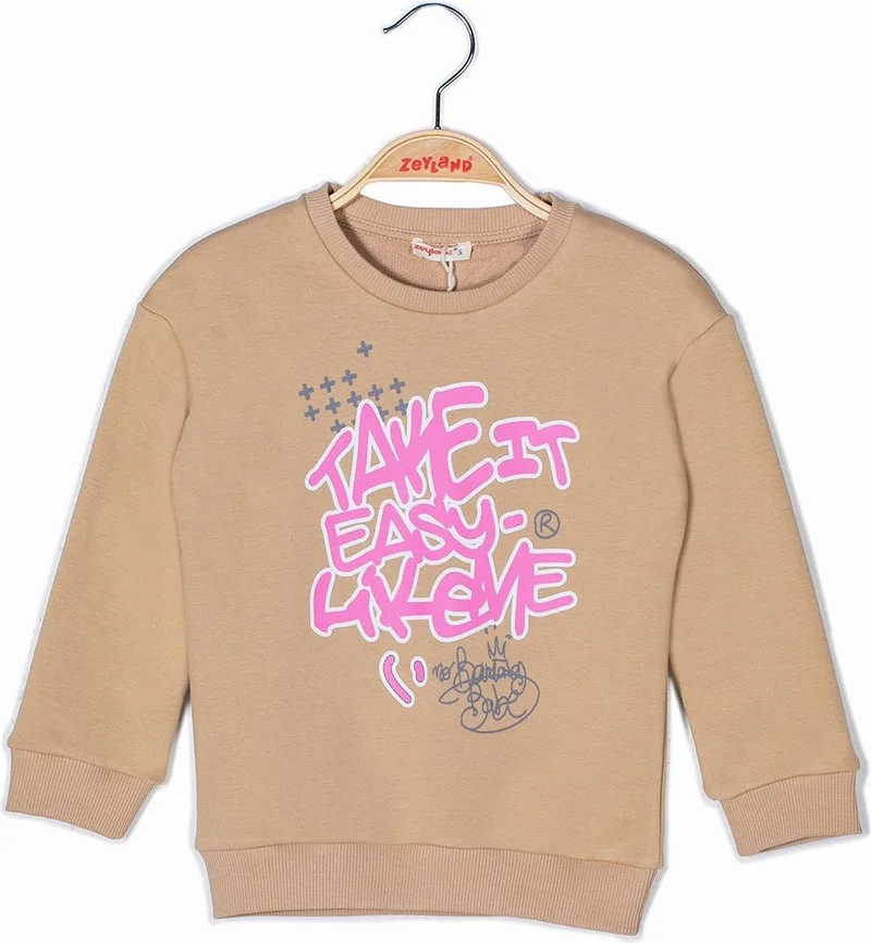Zeyland Girl Pink Text Printed Sweatshirt