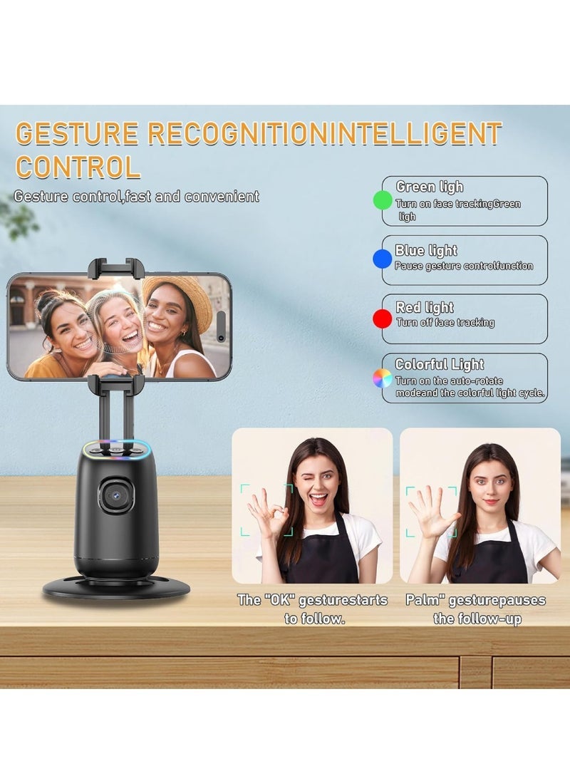 ELTRAZONE - P05 Auto Face Tracking Phone Holder 360° Smart Gimbal Stabilizer With Adjustable Lens & Colorful Lights For Smartphone Vlog Live Chat And Selfies AI Gesture Control Mobile Stand Tripod Stand - Image 1