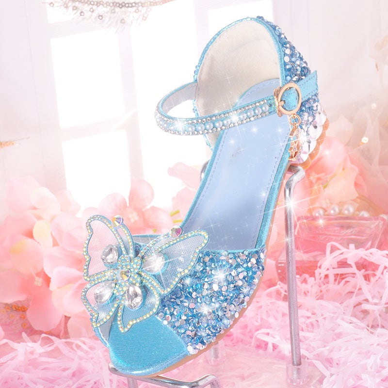 Princess Aisha Sandals 2024 Children Sandals Women Crystal Soft Sole High-End Girls High-Heeled Sandals - Image 1