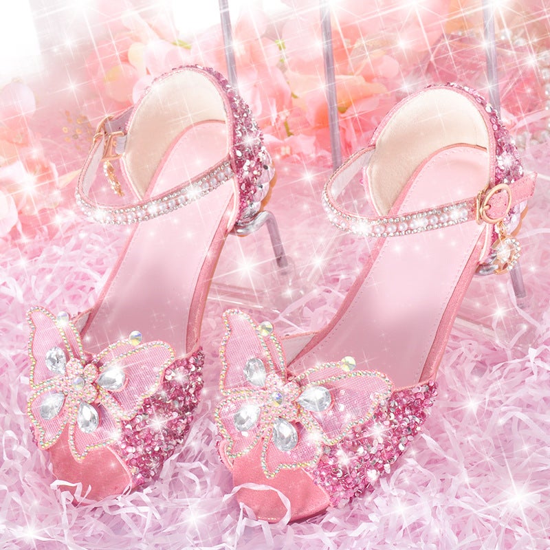 Princess Aisha Sandals 2024 Children Sandals Women Crystal Soft Sole High-End Girls High-Heeled Sandals - Image 2