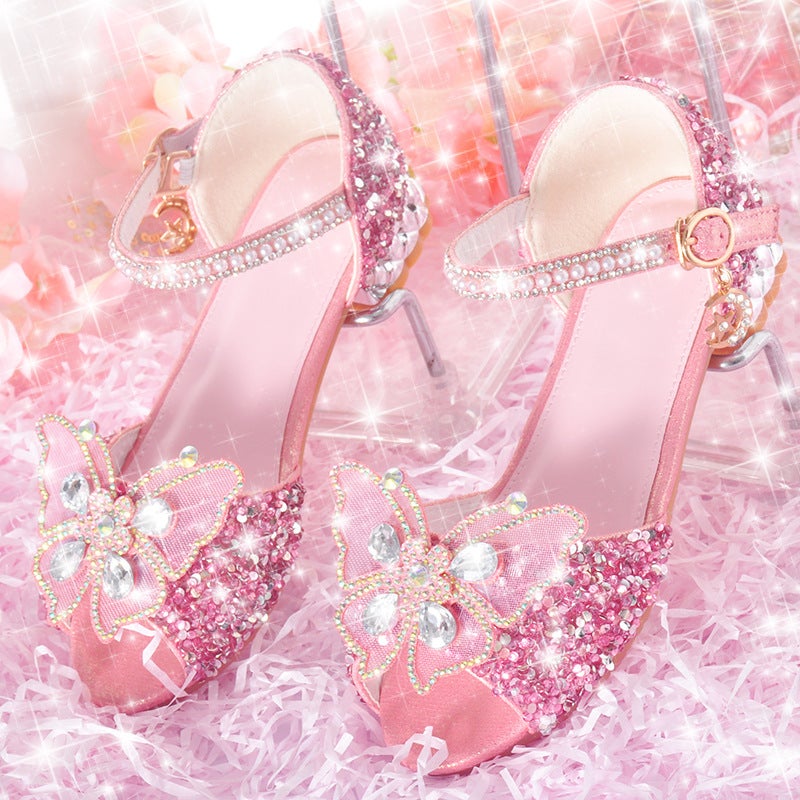 Princess Aisha Sandals 2024 Children Sandals Women Crystal Soft Sole High-End Girls High-Heeled Sandals - Image 3
