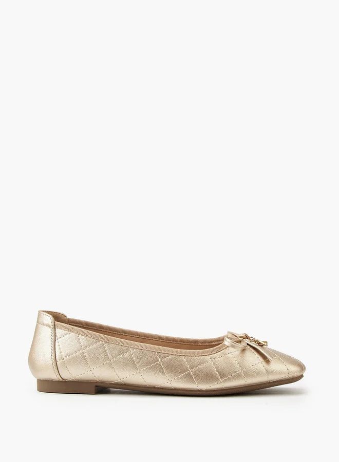 Flora Bella By Shoexpress Quilted Ballerina Shoes with Bow Detail