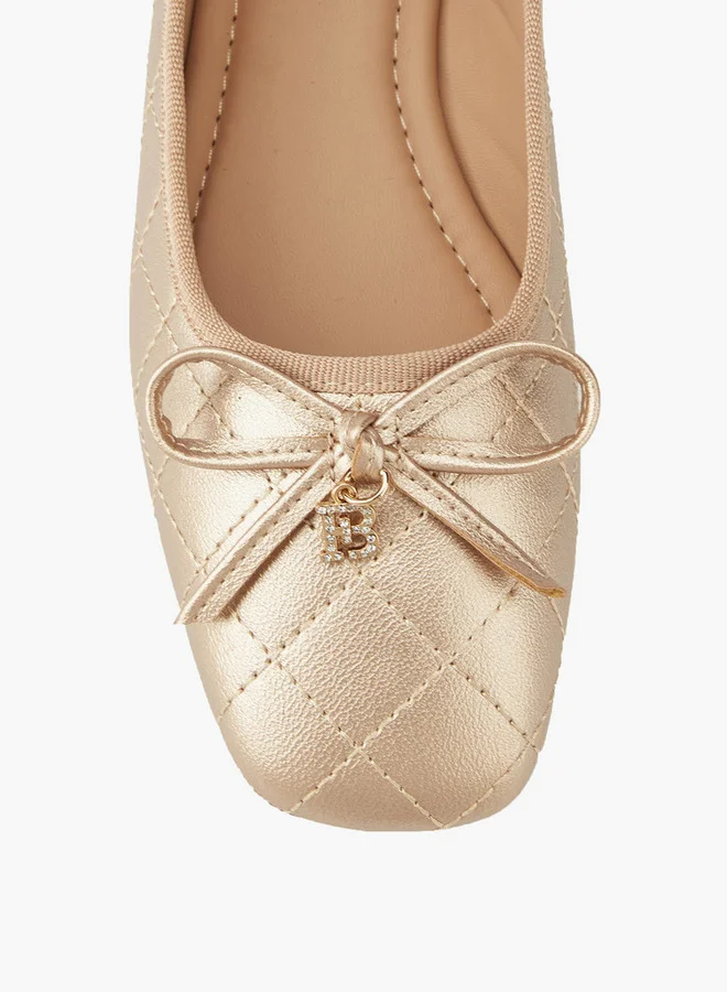 Flora Bella By Shoexpress Quilted Ballerina Shoes with Bow Detail