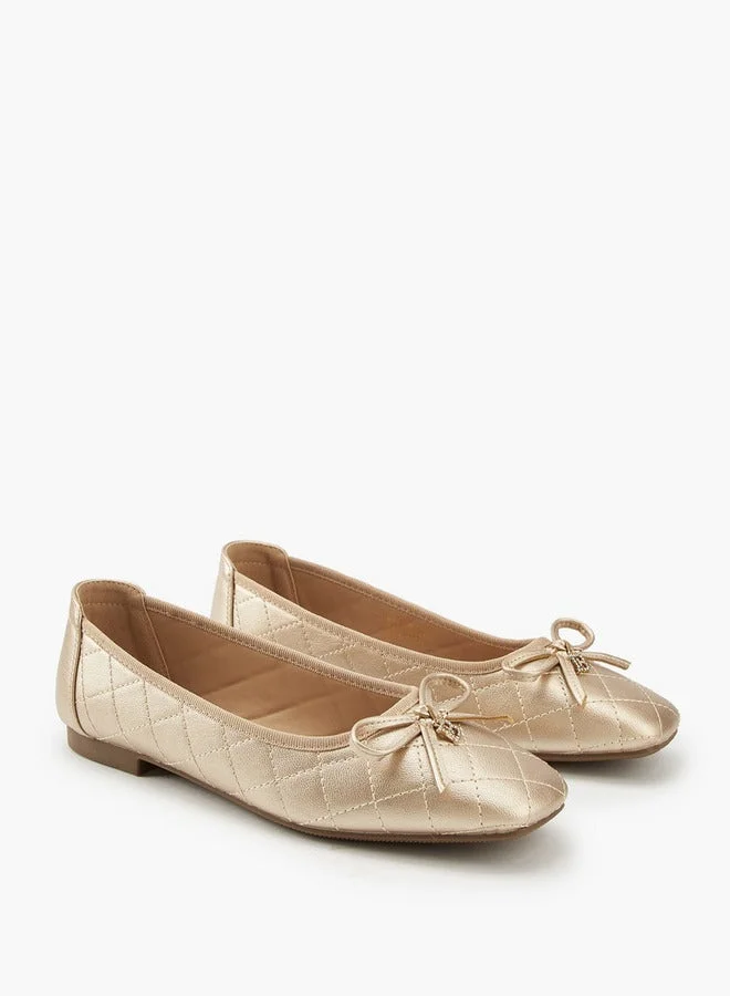 Flora Bella By Shoexpress Quilted Ballerina Shoes with Bow Detail
