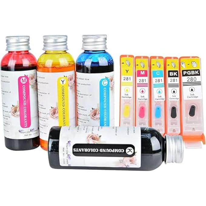 COMPATIBLE INK REFILL KIT, SUITABLE FOR 280/281 250/251 270/271 1200 2200 1500 2500 PG210 CL211 PG245 CL246, ETC. SUITABLE FOR PIXMA IP7220, MG5420, MG5520, MG6420, MX922 AND OTHER PRINTERS - Image 1